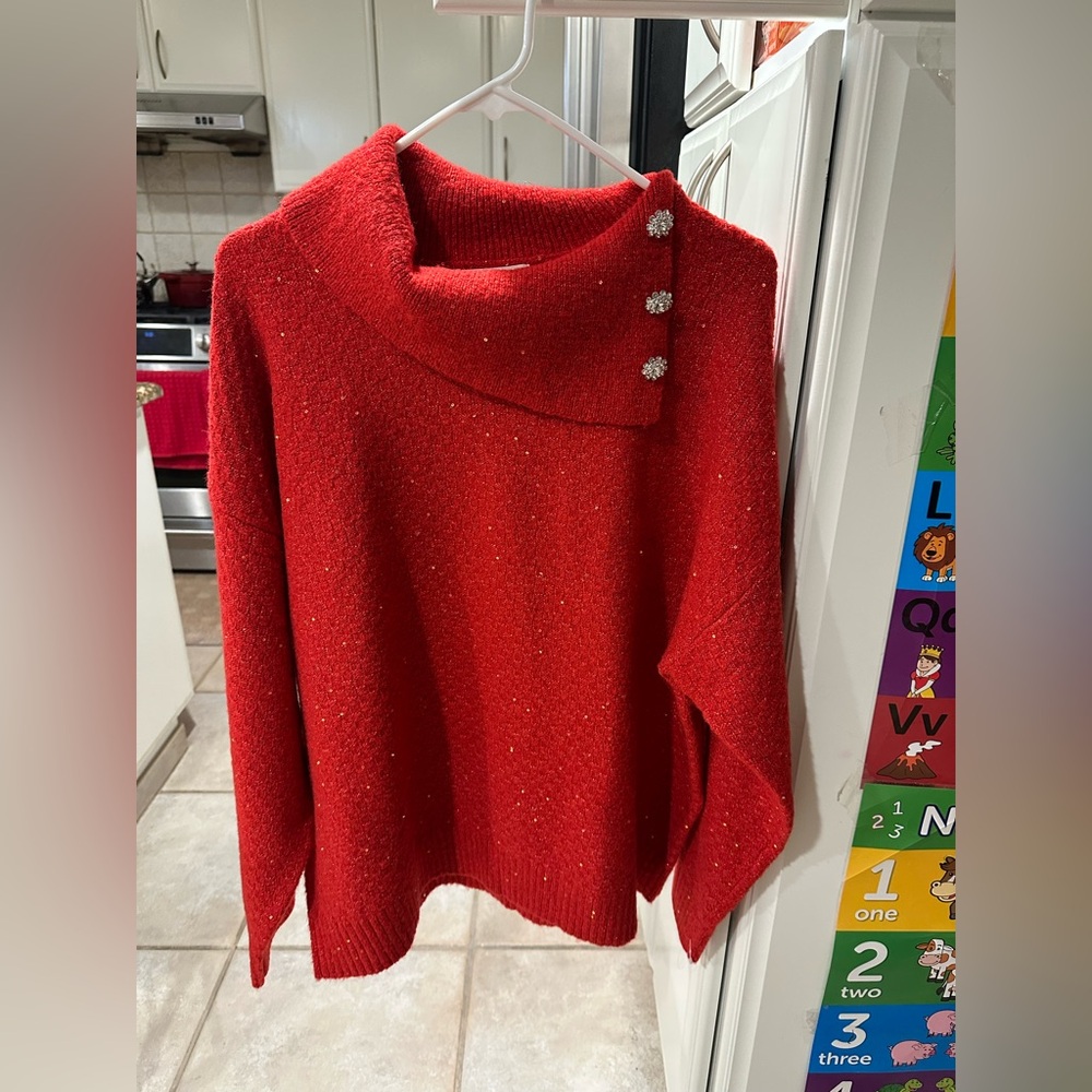 Skye's the Limit Red Turtleneck Sweater with Button Accents